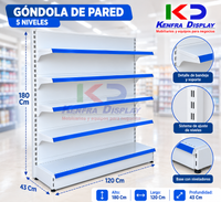 Gondola de pared 120 CM de largo por 180 CM de altura con 35 CM de produnfidad 5 Niveles miniatura 2