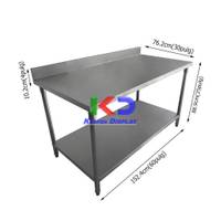 Mesa de acero Inoxidable con respaldo 152.40cm de Largo*76.20Ancho*88.90Altura
