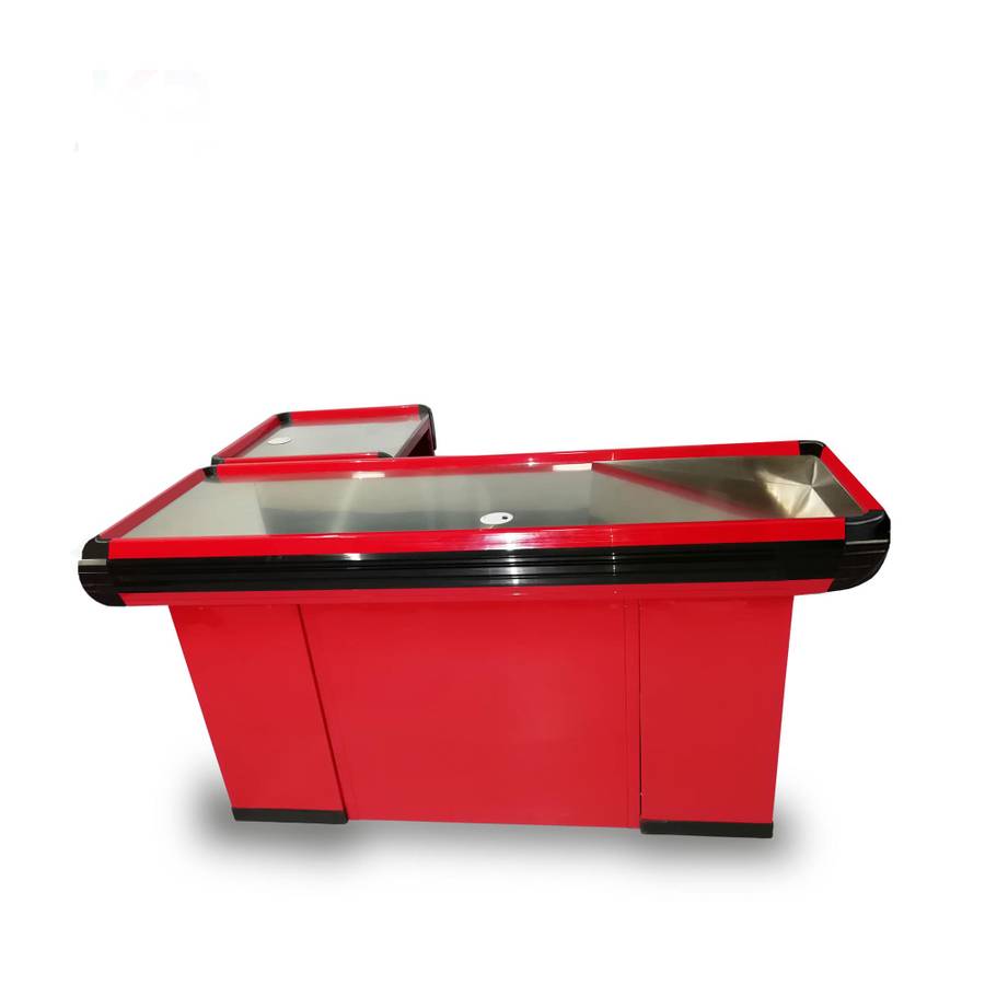 Mueble de Caja Checkout (1.70m x 0.50m) con Mesa para Computadora Rojo