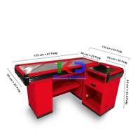 Mueble de Caja Checkout (1.70m x 0.50m) con Mesa para Computadora Rojo