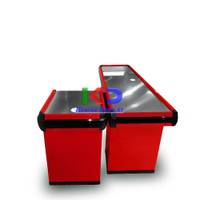 Mueble de Caja Checkout (1.70m x 0.50m) con Mesa para Computadora Rojo