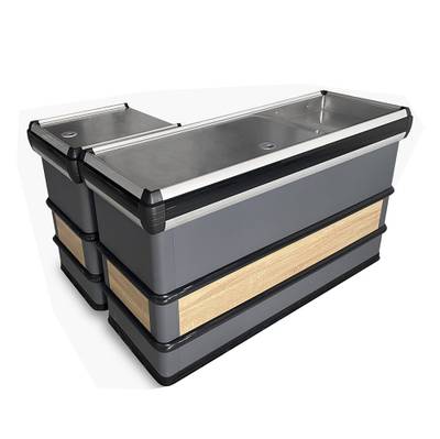 Mueble de caja gris con franja de madera 180*60*85Cm