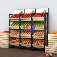 Mueble de frutas y vegetales con 4 niveles, canastos madera 60*40*160cm